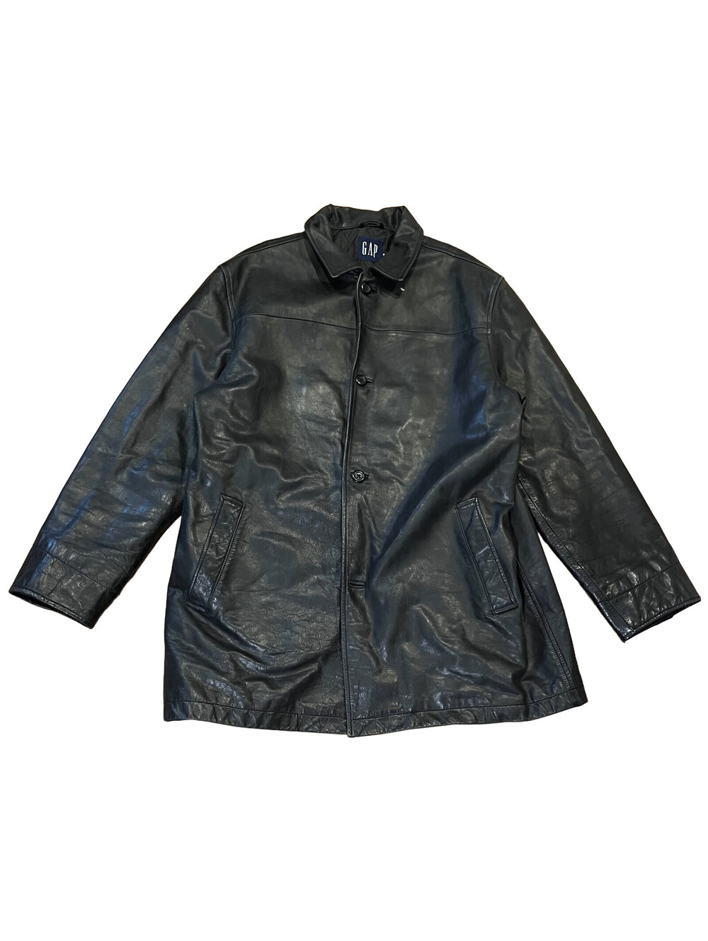 Vintage GAP Leather Peacoat Jacket Mens Size XL Black Y2K